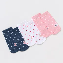 Cute Walk by Babyhug Non Terry Cotton Knit Ankle Length Anti Bacterial Socks Heart Design Pack of 3 - Pink & Blue-image-98