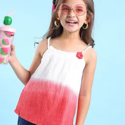 Babyhug Cotton Woven Sleeveless Tie Dyed Gathered Top With Floral Corsage - Pink-picture-28