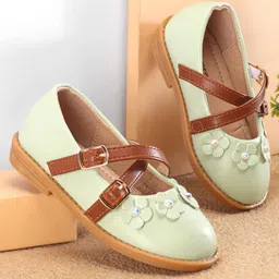 Cute Walk by Babyhug Ballerinas with Velcro Closure Floral Applique - Green-picture-16