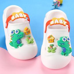 Oh! Pair Back Strap Closure Clogs With Dino Applique- White-picture-32