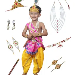 Kaku Fancy Dresses Janmashtami Theme Paisley Printed Krishna Costume Set - Pink image 1
