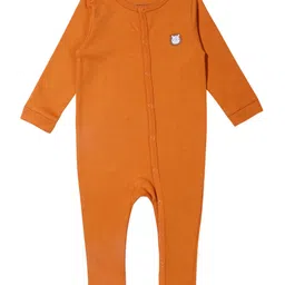 My Milestones 100% Cotton Full Sleeves Lion Embroidered Romper - Orange-picture-22