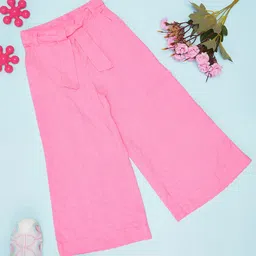 Pantaloons Junior Cotton Self Design Wide Leg Pant - Pink-image-41