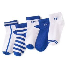 Honeyhap Premium Cotton Knit Bamboo Spandex Ankle Length Bio Finish Socks with Stripes Pack of 5 - White Bright Blue Stripe Bright White-picture-9
