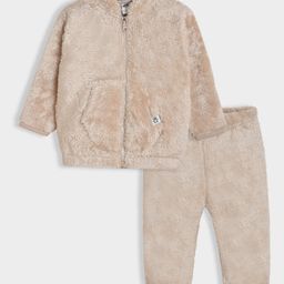Mi Arcus Full Sleeves Solid Fur Detailed Coordinating Sweatshirt & Joggers Set - Beige-picture-7
