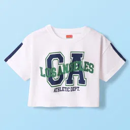 Babyhug Cotton Knit Half Sleeves T-Shirt With Los Angeles Text Print - White-picture-10