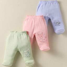 Zero Sinker Woven Footed Bootie Leggings With Animal Print Pack Of 3 - Pink Light Blue & Peach-picture-14