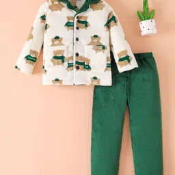 Mark & Mia Full Sleeves Winter Wear Night Suit With Animal Print - Green-image-22