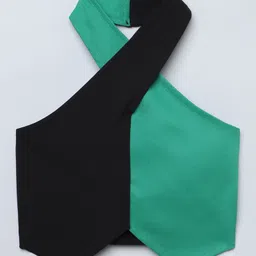 Taffykids Woven Sleeveless Cut & Sew Halter Neck Crop Top - Black & Green-image-1