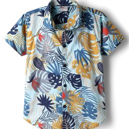 Dapper Dudes Half Sleeves Leaves Printed Shirt - Blue-picture-38