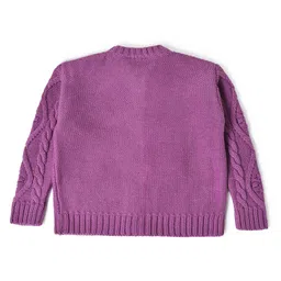 Mi Arcus Full Sleeves Cable Designed Acrylic Cardigan - Purple image 3