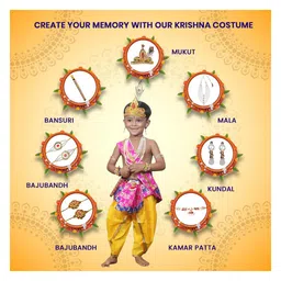 Kaku Fancy Dresses Janmashtami Theme Paisley Printed Krishna Costume Set - Pink image 3