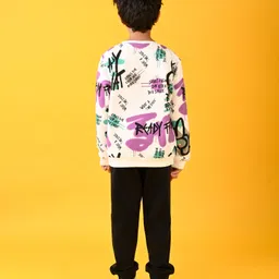 Anthrilo Cotton Blend Full Sleeves Text Printed Sweatshirt With Warm Fleece Solid Joggers Set - White & Black image 3