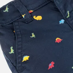 Babyhug Cotton Lycra Mid Thigh Length Shorts With Stretch Dino Print - Navy Blue image 3