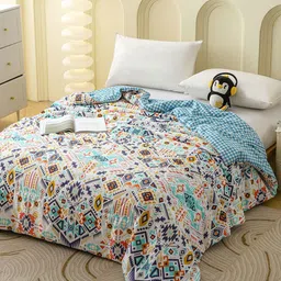 Story@home White & Blue Microfiber Mild Winter 233 GSM Double Bed Comforter-picture-10