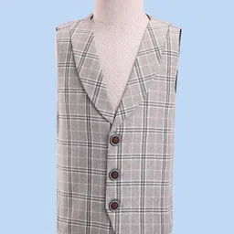 Rikidoos Full Sleeves Solid & Checked 4 Piece Party Suit Set With Tie - Beige image 4