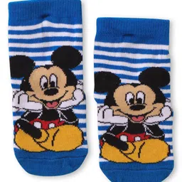 Cute Walk By Babyhug Disney Ankle Length Anti-Bacterial Socks With Mickey Mouse Graphics Pack Of 3 - Grey White & Blue image 4