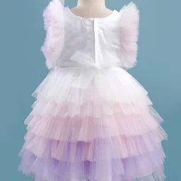 Babyhug Woven Frill Sleeves Layered Mesh Party Dress With Sequin Detailing - White image 4
