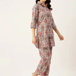 Sleek Italia Printed Shirt Collar Top With Trousers image 2