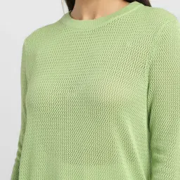 levi's Women's Self Design Green Crew Neck Sweater image 4