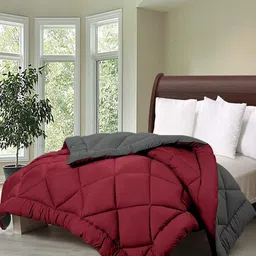 Comfowell Grey & Maroon Checked Heavy Winter 210 GSM Double Bed Comforter image 3