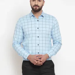 Jainish Sky Blue Regular Fit Checks Shirt image 1