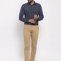 Jainish Navy Regular Fit Striped Shirt image 4