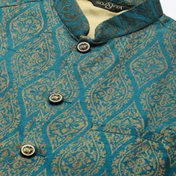 SOJANYA Blue & Gold Regular Fit Jacquard Nehru Jacket image 5