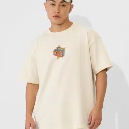 The Souled Store Beige Cotton Oversized Graphic Print T-Shirts-image-80
