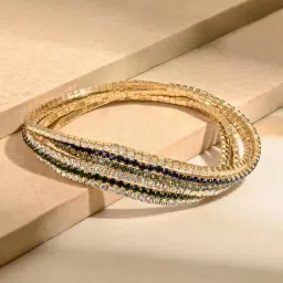 Accessorize London Blue & Green Golden Bracelets for Women Pack of 6-picture-26