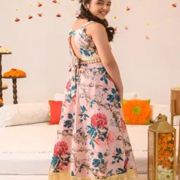 PSPeaches Kids Peach Floral Printed Ready To Wear Lehenga Choli With Dupatta image 4