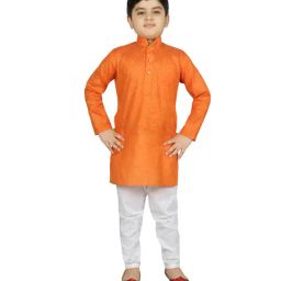SG Yuvraj Kids Orange & White Solid Kurta with Churidars-picture-36