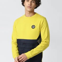 Peter England Jeans Yellow & Black Slim Fit Colour Block Sweatshirt-picture-45