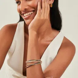 Accessorize London Blue & Green Golden Bracelets for Women Pack of 6 image 2