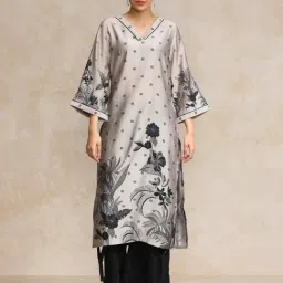 Varanga Grey Cotton Floral Kurta-image-75