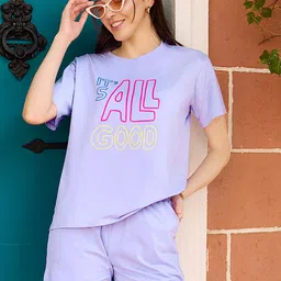 Zeyo Women Printed Round Neck Night Suit-image-16