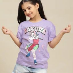 Kidsville Girls Lavender Cotton Printed T-Shirt-picture-15