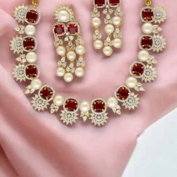 Sri Jagdamba Pearls White Duchess Realm Pearl Necklace & Earring Set-picture-14