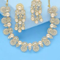 Sri Jagdamba Pearls White Imperial Princess Pearl Necklace & Earring Set-picture-17