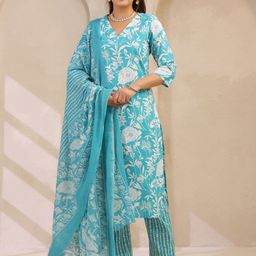 Anouk Rustic Women Floral Printed Cotton Kurta with Trousers & Dupatta-picture-14