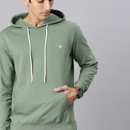 WROGN Men Green Solid Hooded Sweatshirt-image-92