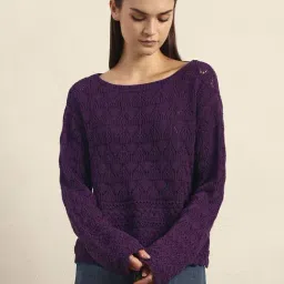 Vero Moda Purple Cotton Regular Fit Textured Sweater-image-15