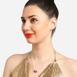 AMI Set Of 2 Gold-Plated Enamelled Evil Eye Contemporary Pendant With Chain image 2