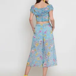 Sera Blue Floral Print Crop Top With Pants image 2