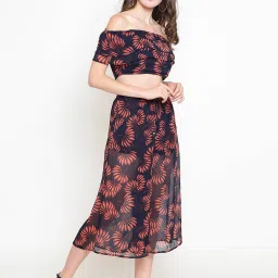 Sera Navy Printed Crop Top With Pants image 3