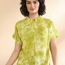 CORSICA Women Tie and Dye Mandarin Collar Top-image-89