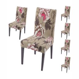 HOKIPO Set Of 6 Brown Printed Chair Covers-picture-26