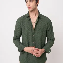 VASTRADO Core Fashion Green Regular Fit Jacquard Shirt-image-10