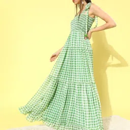 QUIERO Green Checks Fit & Flare Dress image 3