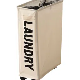 HOKIPO Black & Cream-Colored Printed Foldable Laundry Basket With Wheels-image-69